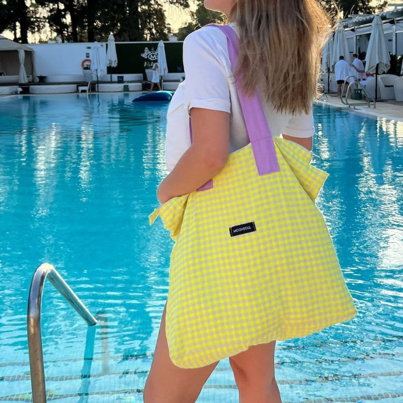 Bolso playa vichy amarillo flúor