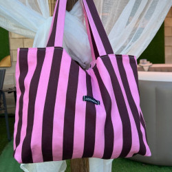Tote bag rayas marrón y rosa
