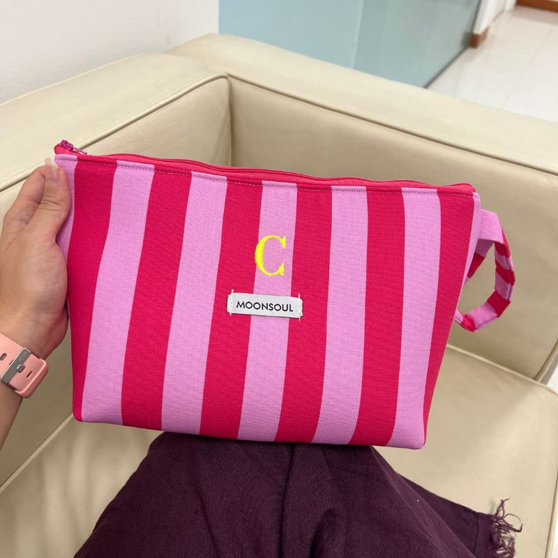 Neceser chiringuito de rayas fucsia y rosa