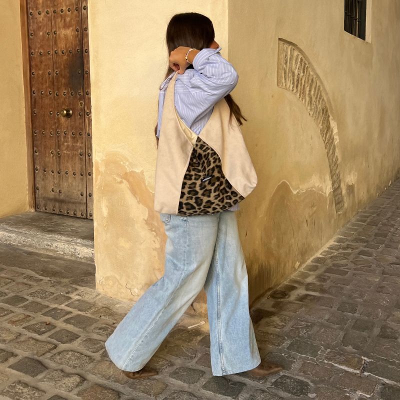 Bolso combinado animal print beige
