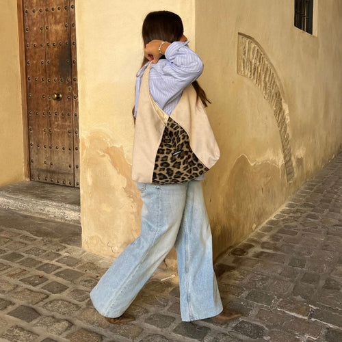 Bolso combinado animal print beige