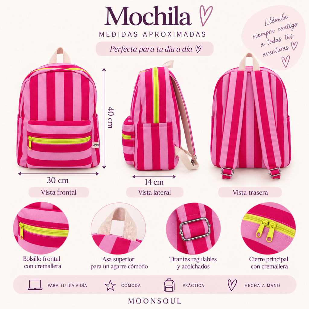 Mochila rayas fucsia y rosa