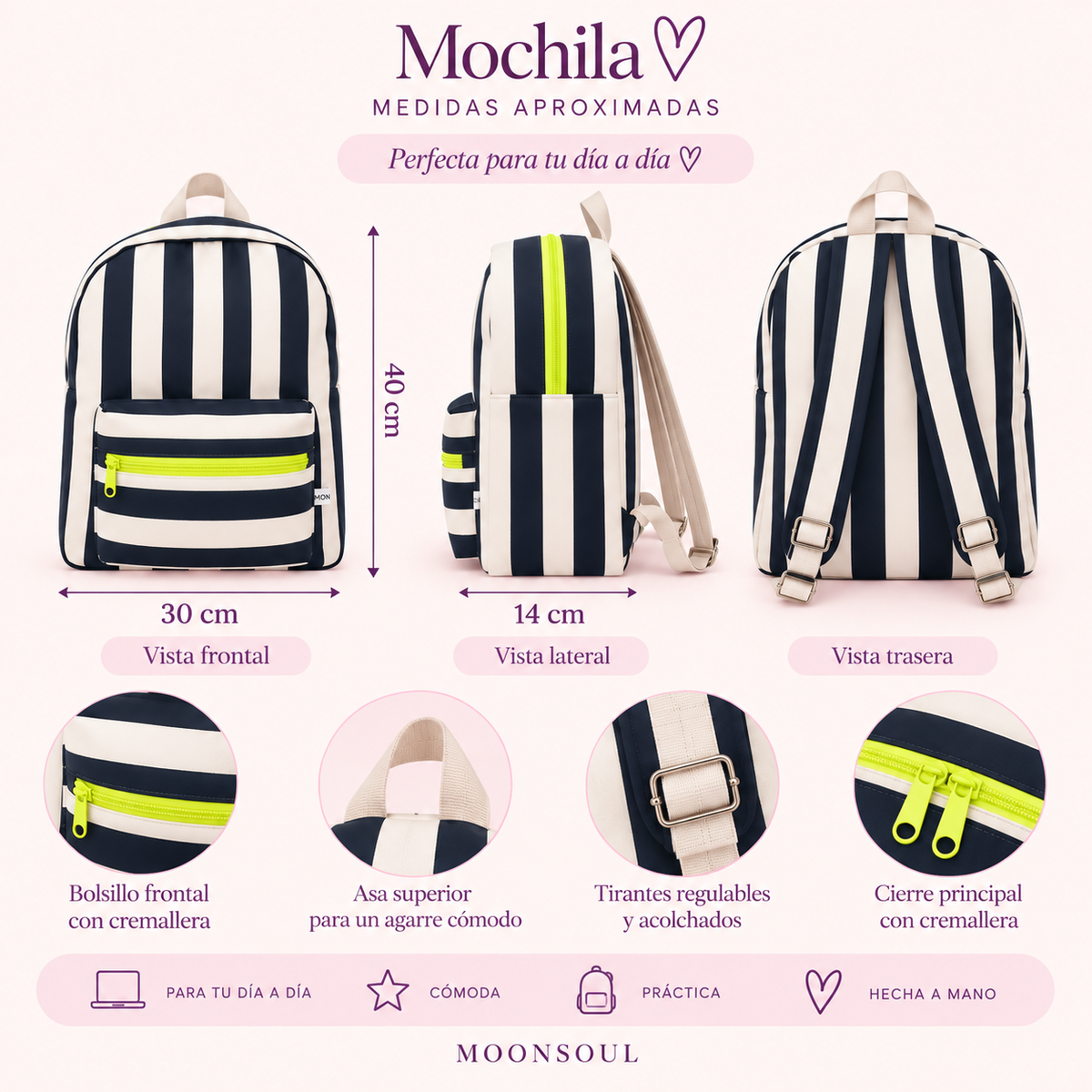 Mochila rayas azul marino y blanca