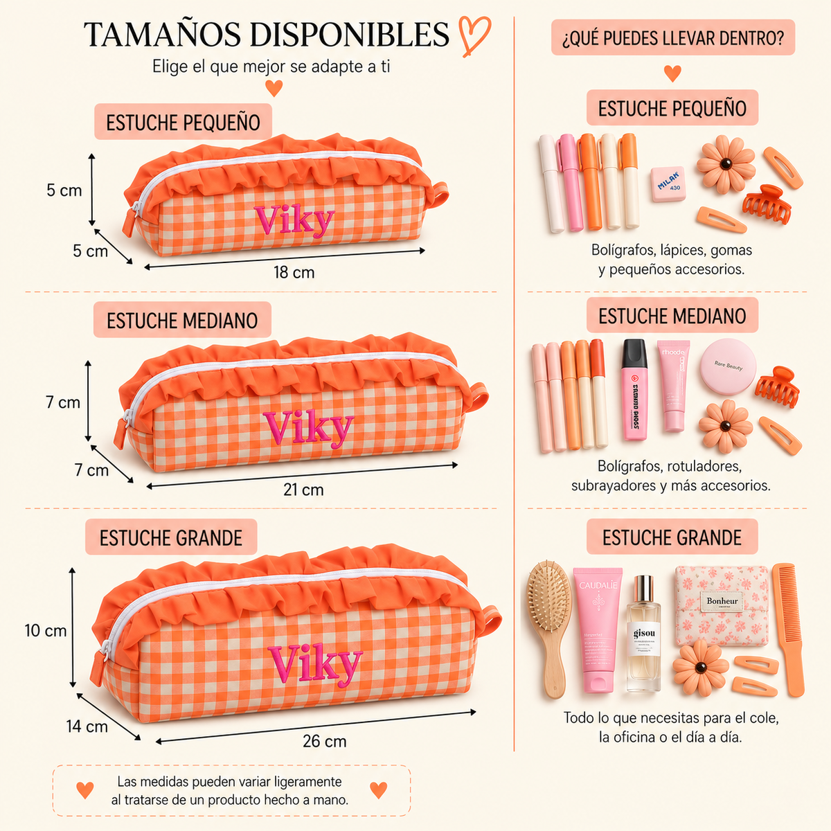 Estuche vichy naranja flúor con volante