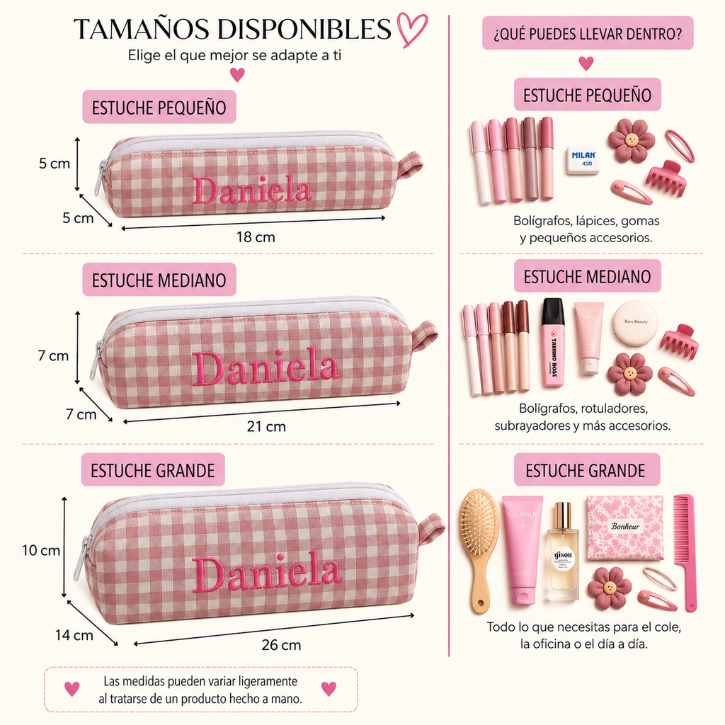 Estuche vichy mediano rosa bebé