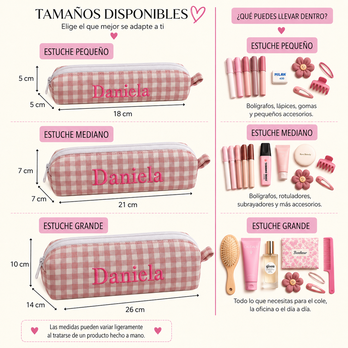 Estuche vichy mediano rosa bebé