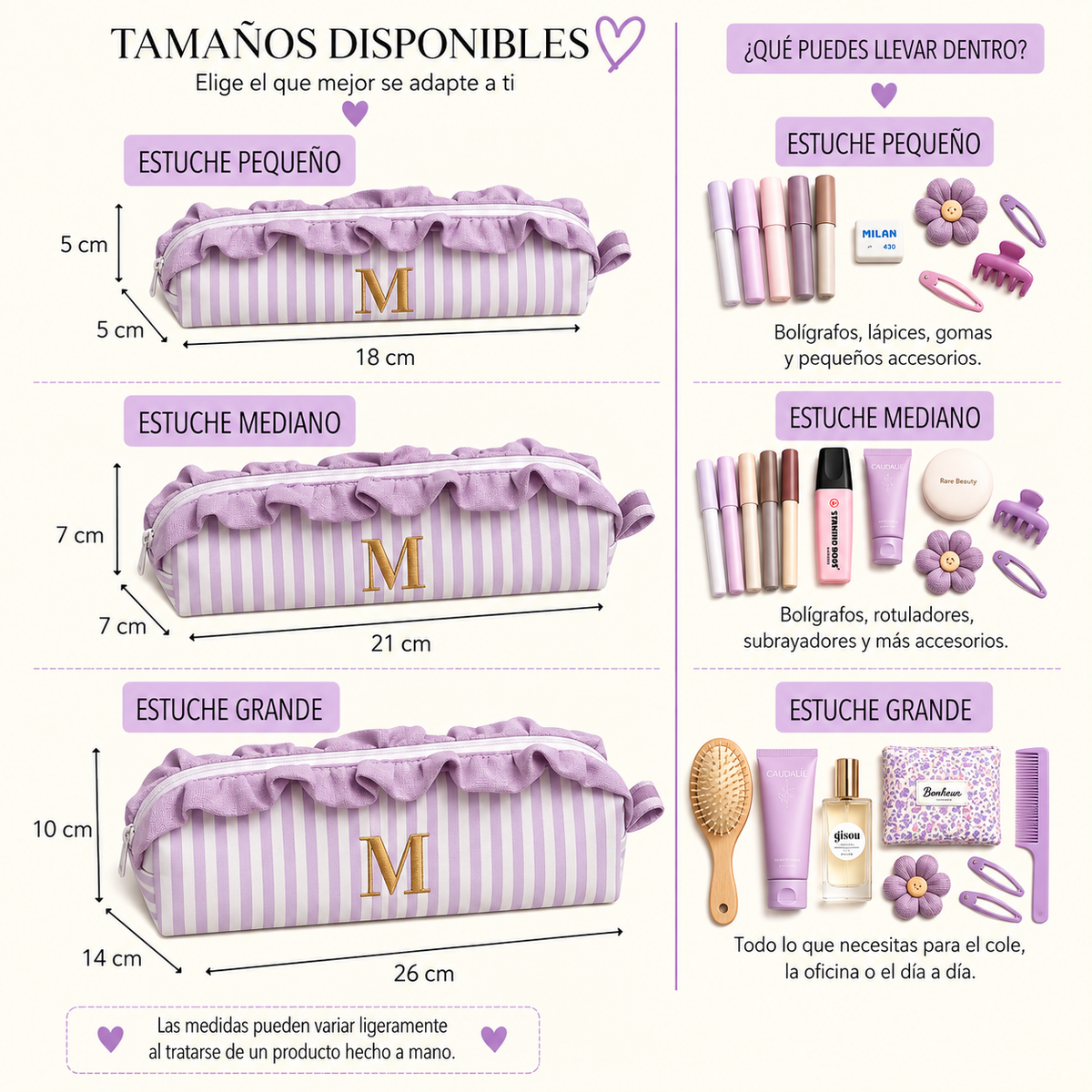 Estuche rayas lila con volante