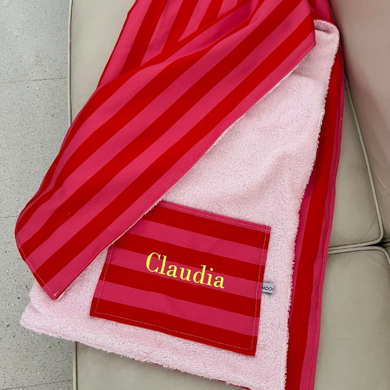 Toalla rayas roja y rosa