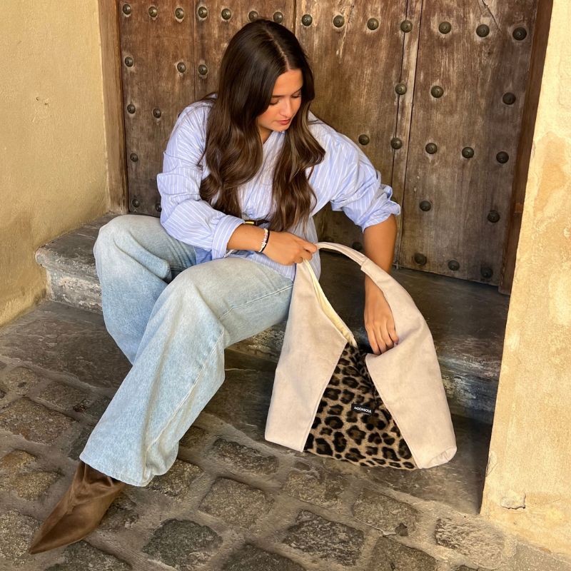 Bolso combinado animal print beige