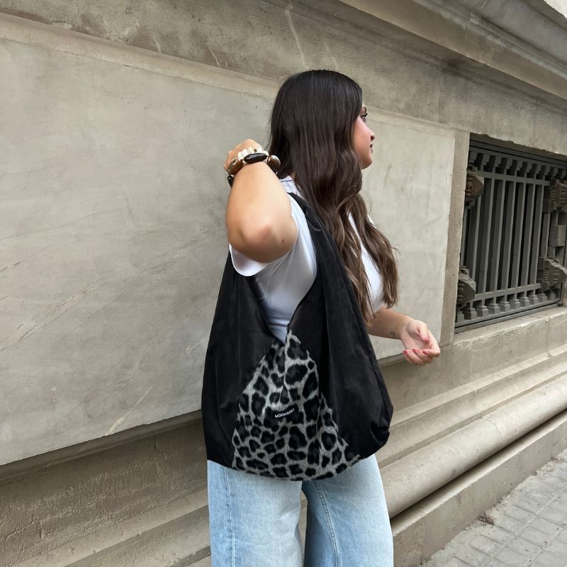 Bolso combinado animal print gris
