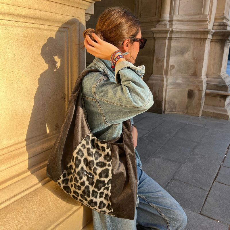Bolso combinado animal print gris