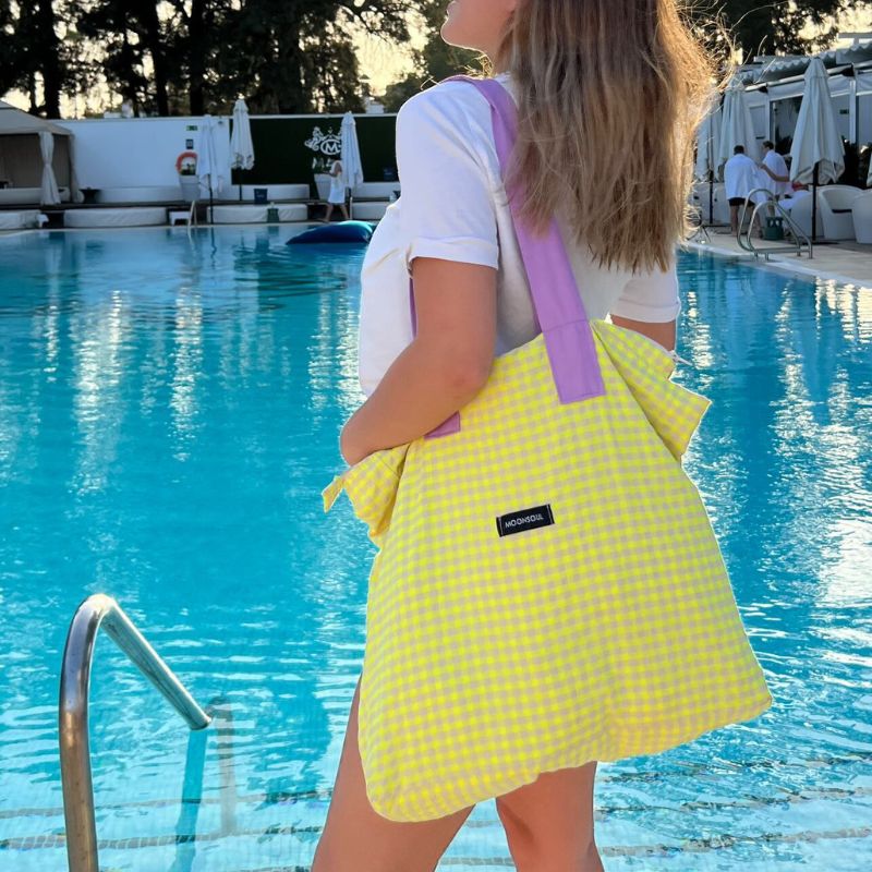 Bolso playa vichy amarillo flúor