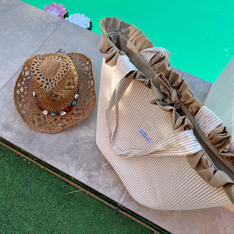 Capazo rayas finas beige
