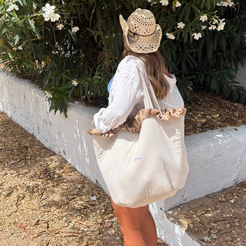 Capazo rayas finas beige