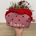 Estuche vichy + lunares rojo con volantes