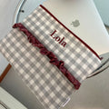 Funda de ordenador vichy grande gris con volante en el medio velvet con bolsillo oculto
