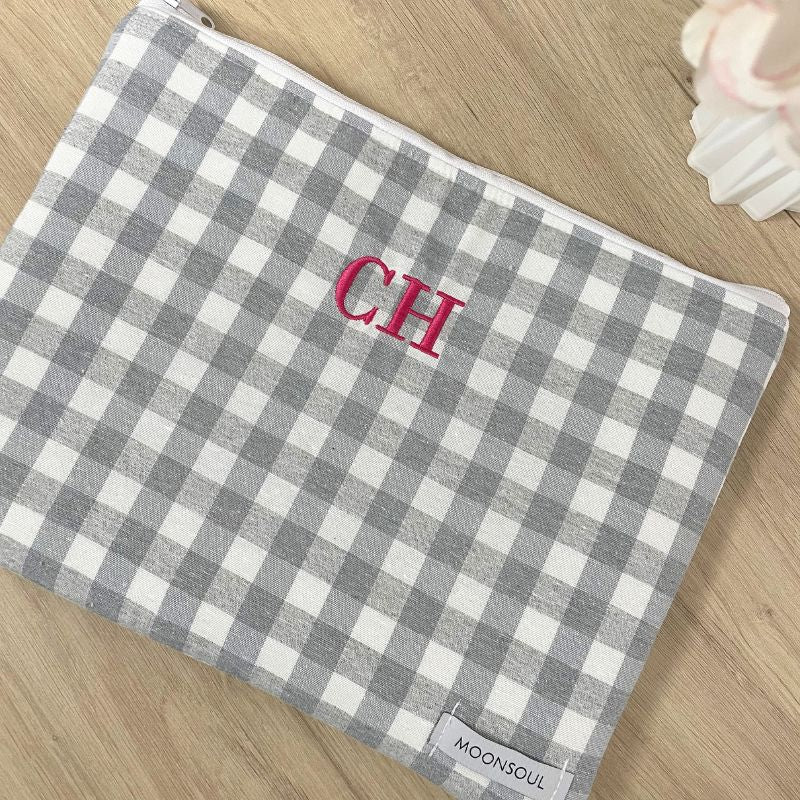 Funda ordenador / tablet vichy grande gris
