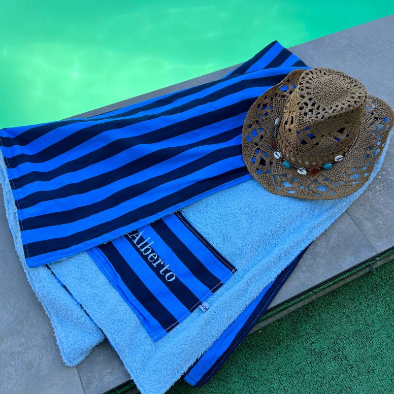 Toalla rayas azul marino y celeste