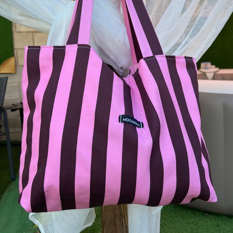Tote bag rayas marrón y rosa